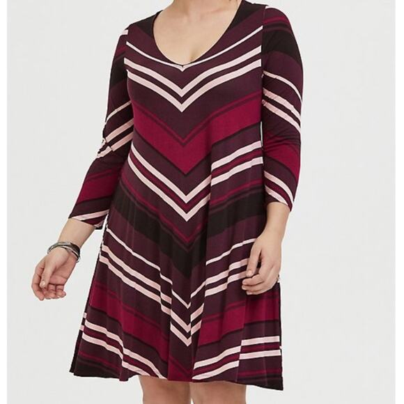 Torrid burgundy stripe jersey mini trapeze dress - Picture 2 of 9